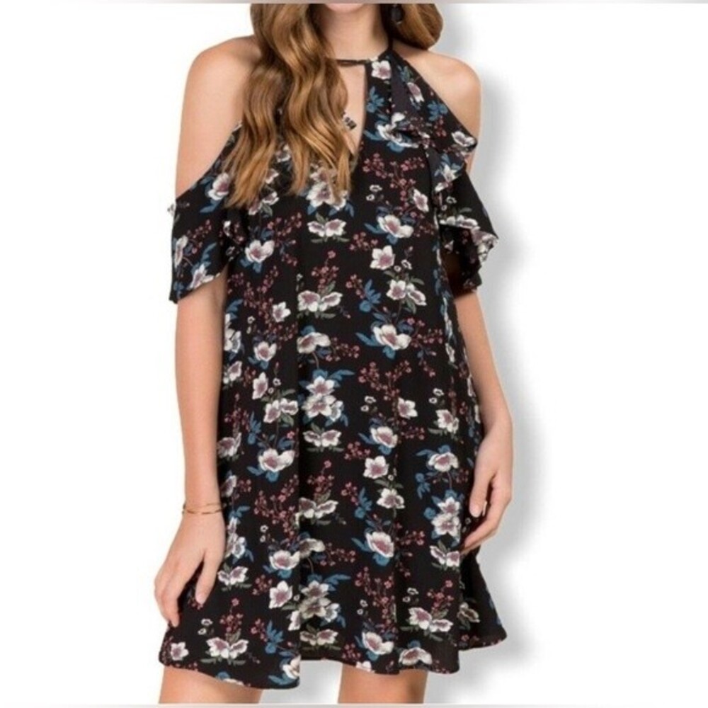 Blue Rain black off shoulder floral dress size medium